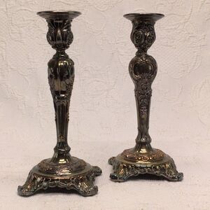 Victorian Rose Baroque Revival Dark Ornate Candle Set Rococo WM Rogers & Son